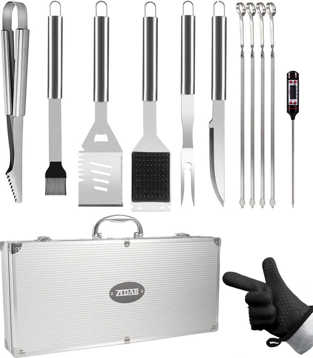 BBQ Accesoires Set Met Thermometer, Handschoenen, Bbq Tang, Bbq Borstel Van Zedar