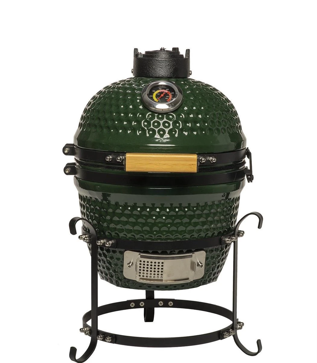Patton Kamado Keramische Houtskoolbarbecue - 13" - Grilloppervlak Ø 28 Cm - Inclusief Heatdeflector - Groen