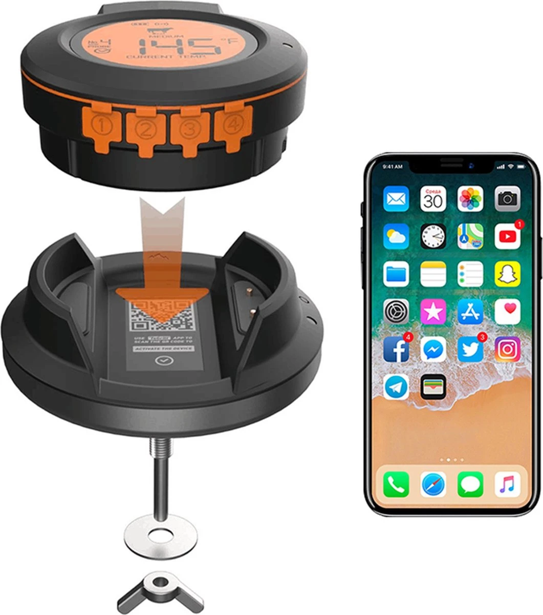 ToGrill - Smart Bluetooth Barbecue Dome Thermometer Met 2 Probes AT-02 | Draadloze Slimme BBQ Vleesthermometer Met App | - Afbeelding 4