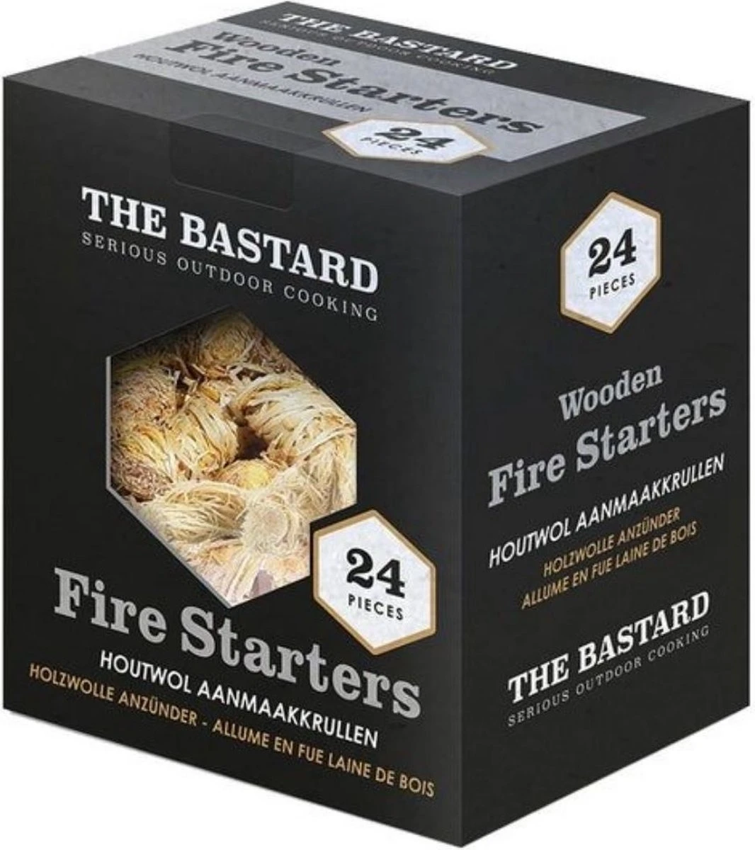 The Bastard Wooden Fire Starters - 24st 350gr - Houtkrullen BBQ - Houtwol Aanmaakkrullen