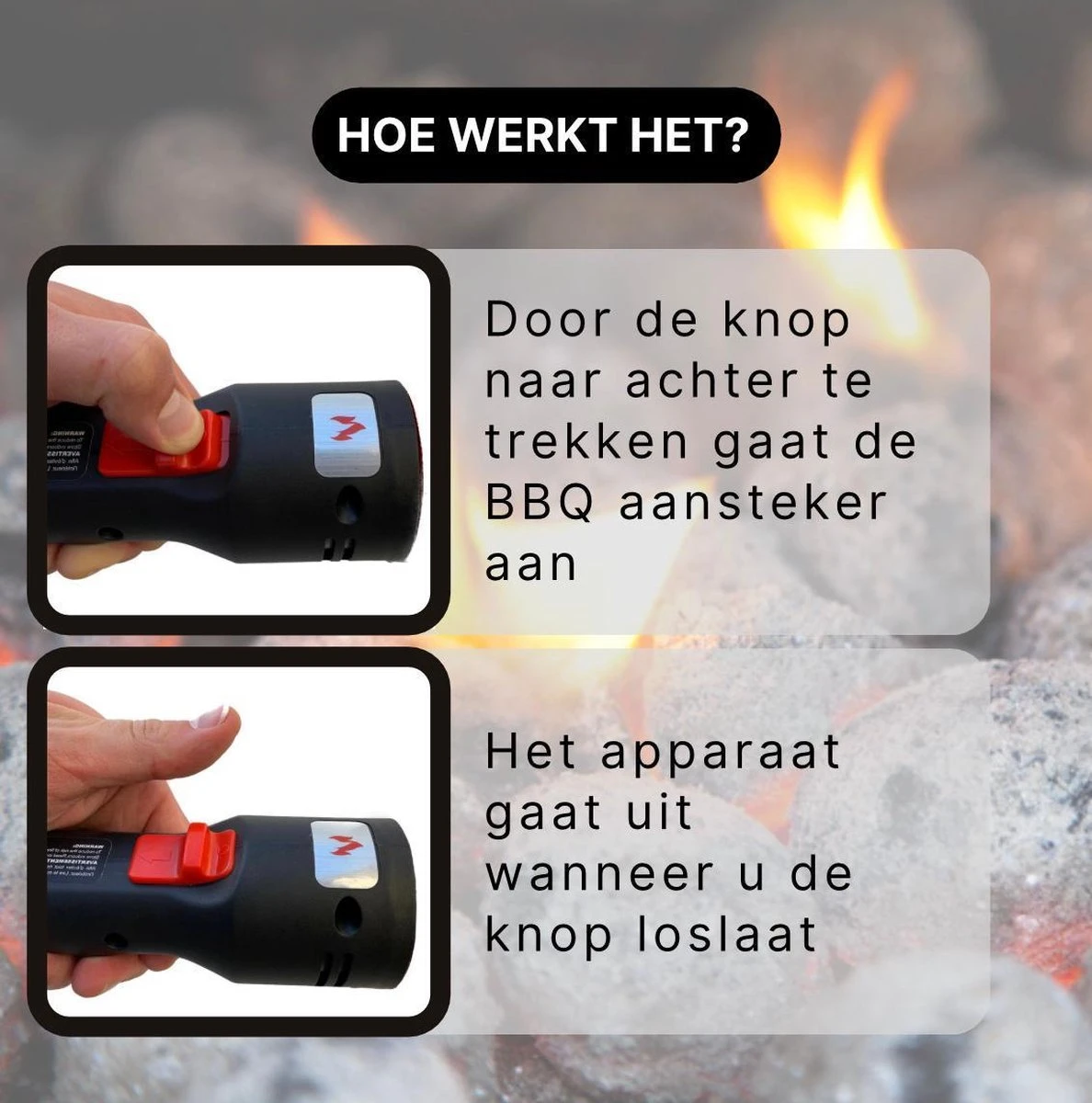 Merkloos Edward&DeVries - Elektrische BBQ Aansteker - BBQ Accesoires - One Minute Lighter - BBQ Starter - Looftlighter - Geschikt Voor Houtskool En Briketten - - Afbeelding 5