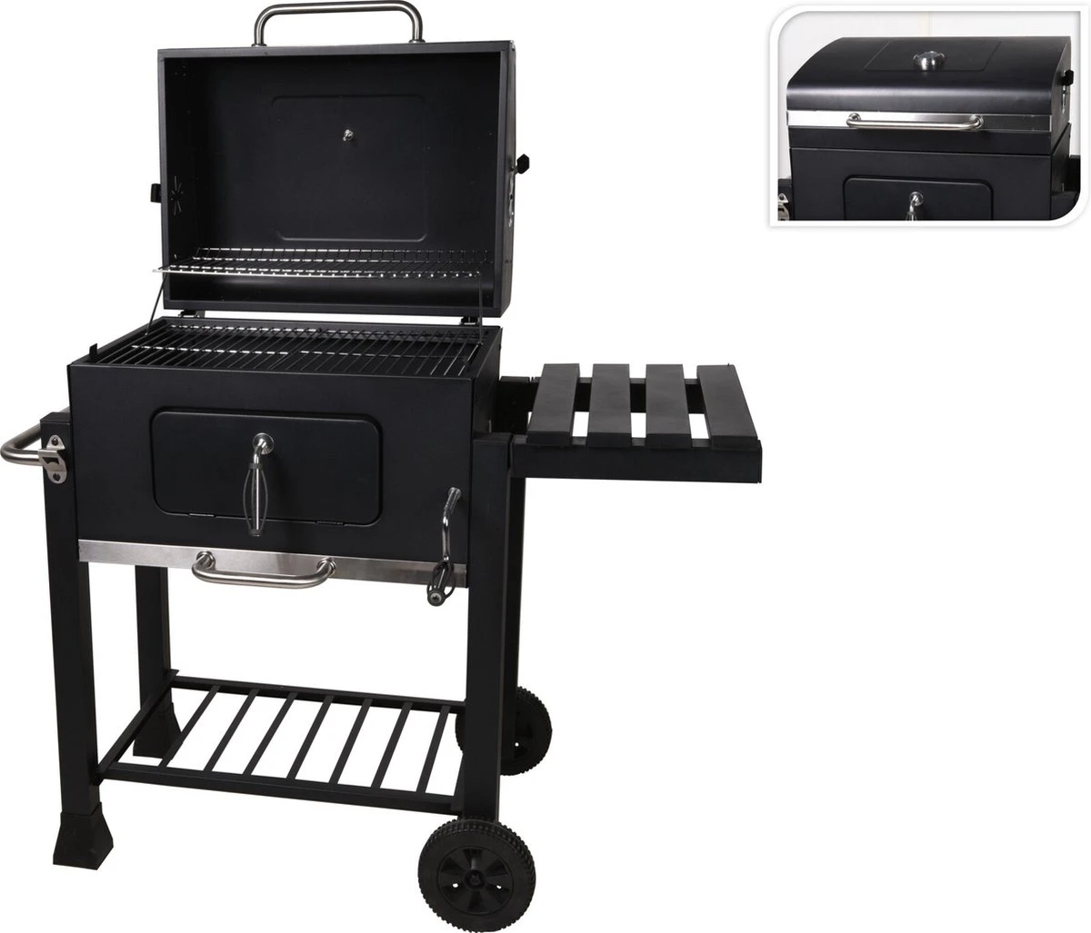 Houtskool BBQ Op Wielen + Tafel | Mat Zwart - X86000060 - Afbeelding 2