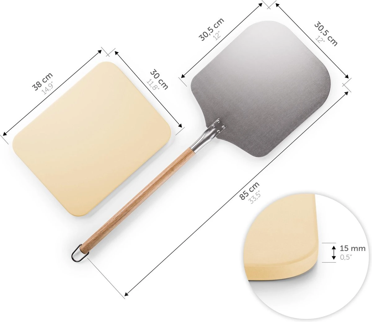 Blumtal - Pizzasteen Met XL Pizza Schep - Professionele Pizza Set - Cordieriet Pizza Stone - Afbeelding 5