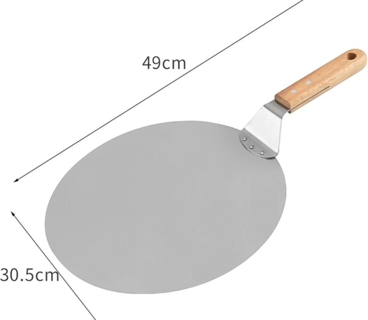 Luxe Pizzaschep Voor Verse Pizza - Extra Groot - RVS 30CM - Grote Pizza Schep Voor Oven Of BBQ Barbecue - Hout Handvat - Pizzaspatel Voor Zelfgemaakte Ovenpizza - Afbeelding 2