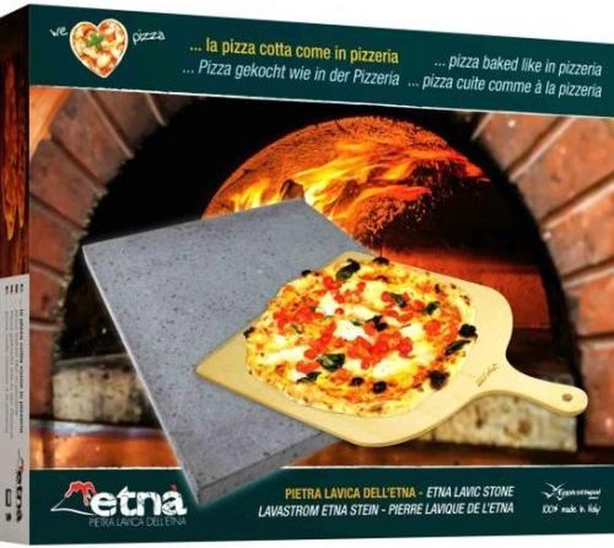 ETNA Pizza Set - Grote Pizzasteen & GRATIS Pizzaschep - 30 Cm X 38 Cm - Echt Italiaanse Pizzasteen - Broodbaksteen - BBQ Pizzasteen - Gemaakt Van Lavasteen Uit De Etna - Non-stick - Eppicotispai