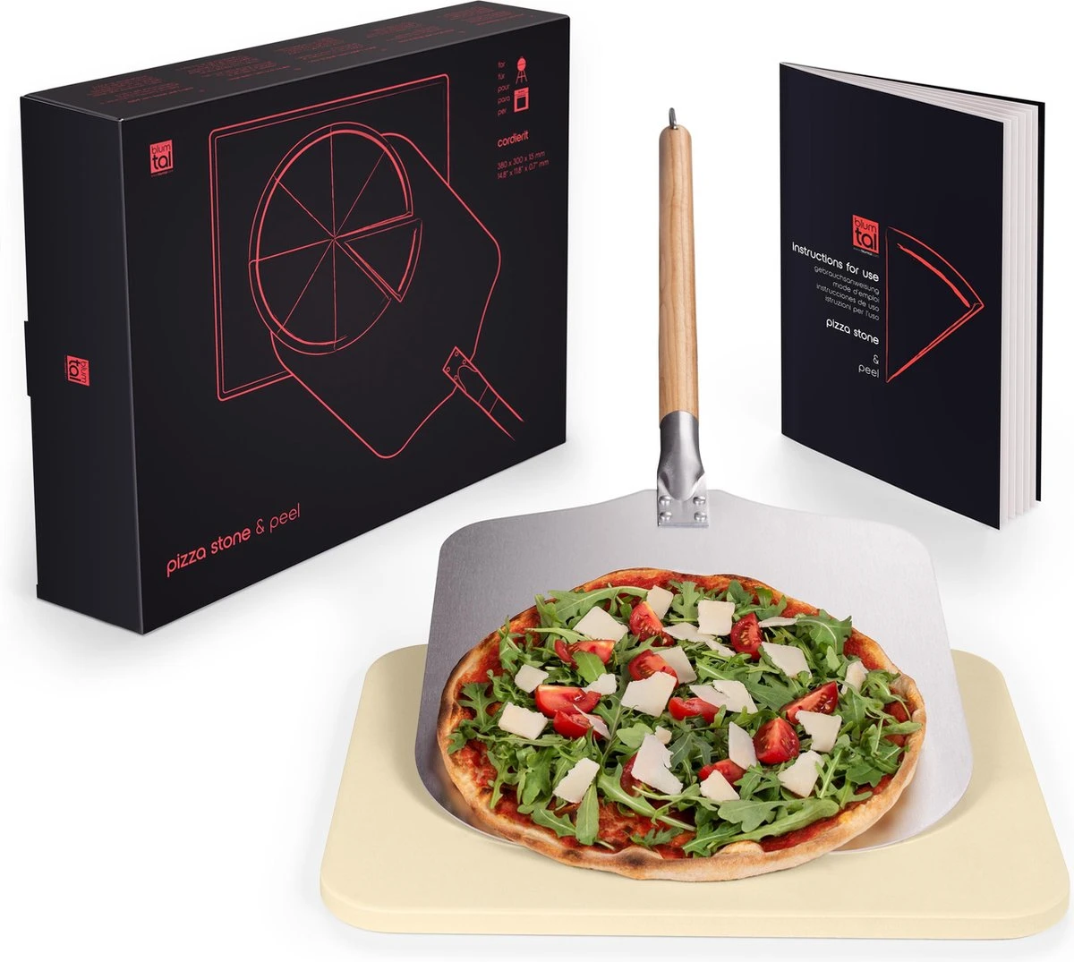 Blumtal - Pizzasteen Met XL Pizza Schep - Professionele Pizza Set - Cordieriet Pizza Stone