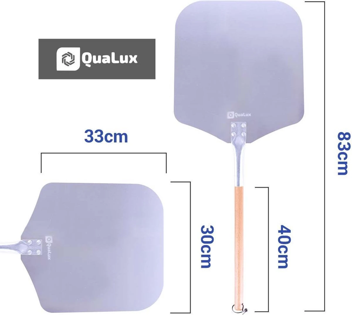 Qualux Pizzaschep Tweedelig – Pizzaschep Voor BBQ – Ophangbaar – Hout/rvs - Afbeelding 7