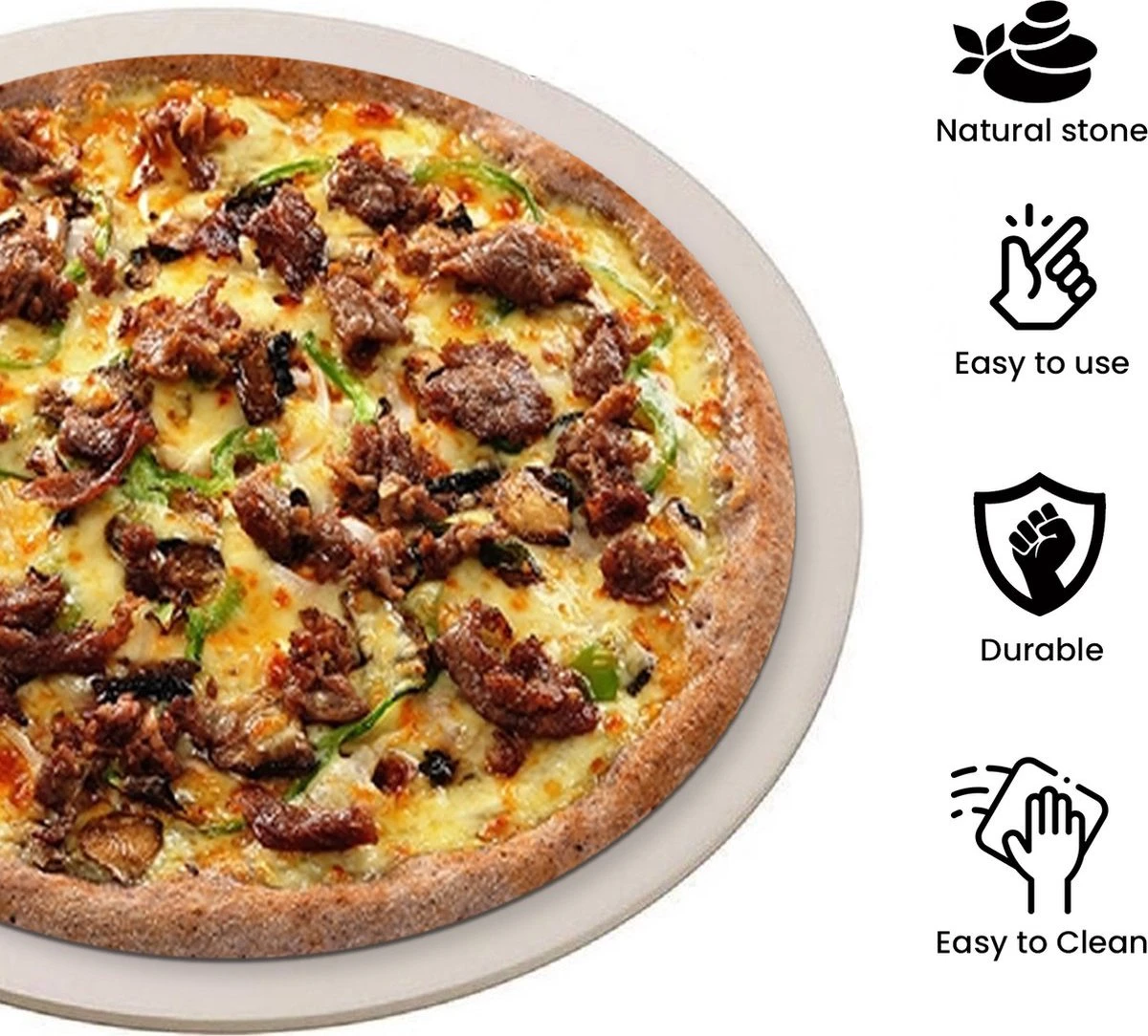 MaxxHome Pizzasteen - BBQ Steen - Pizzasteen Voor De Lekkerste Bereiding Van Een Pizza Op Jouw Barbecue Of In De Oven - Pizza Steen Rond - Medium (33 Cm) - Afbeelding 6