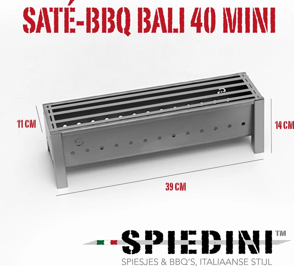 Spiedini Saté-bbq Bali 40 Mini - Kleine, Smalle Houtskoolbarbecue Met Horizontaal Rooster Voor Sate Of Andere Spiesjes - 40 Cm Lang, 11 Cm Breed, 14 Cm Hoog - Ideaal Voor Tuin- Of Open Haard, Of Balkon - Materiaal: Gealuminiseerd Ijzer - Afbeelding 7