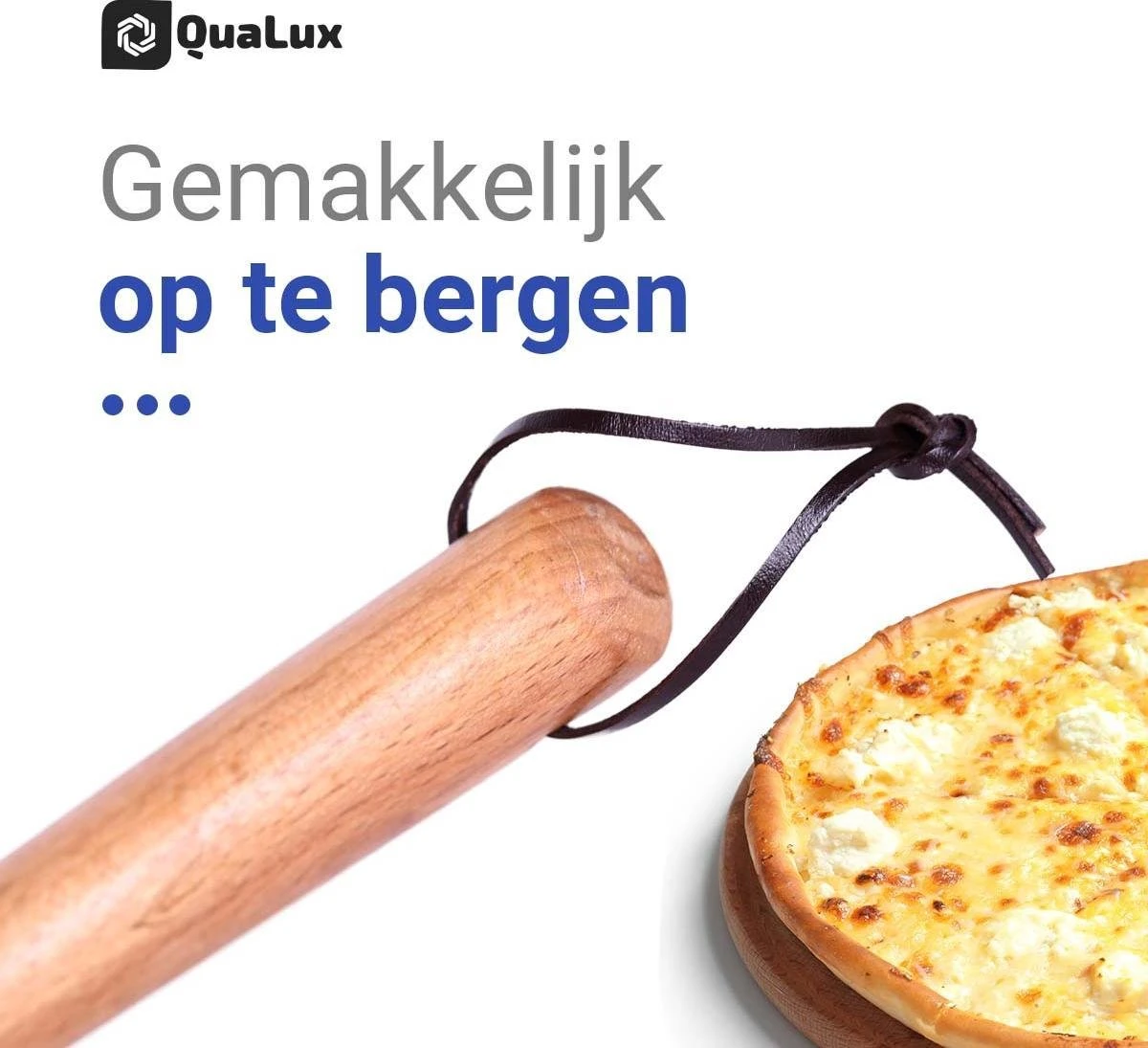 Qualux Pizzaschep Tweedelig – Pizzaschep Voor BBQ – Ophangbaar – Hout/rvs - Afbeelding 2