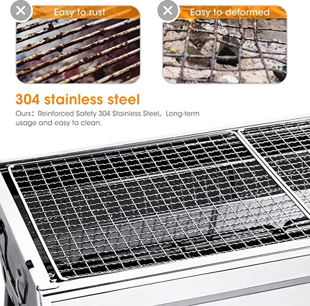 Uten - Houtskoolbarbecue - Opvouwbare Barbecue - Houtskoolbarbecues - Draagbare Camping Barbecue - 430 Roestvrij Staal Grill BBQ - 5-10 Persoon Tuin Buitenfeest - Zilver - Afbeelding 6