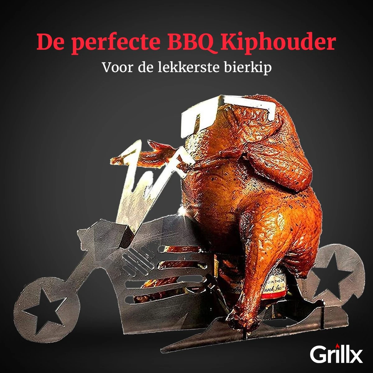 GrillX Beer Can Chicken Houder - Kiphouder Motorcycle - BBQ Accesoires - Bierkip - Barbeque Gereedschap - Chicken Sitter - Afbeelding 2