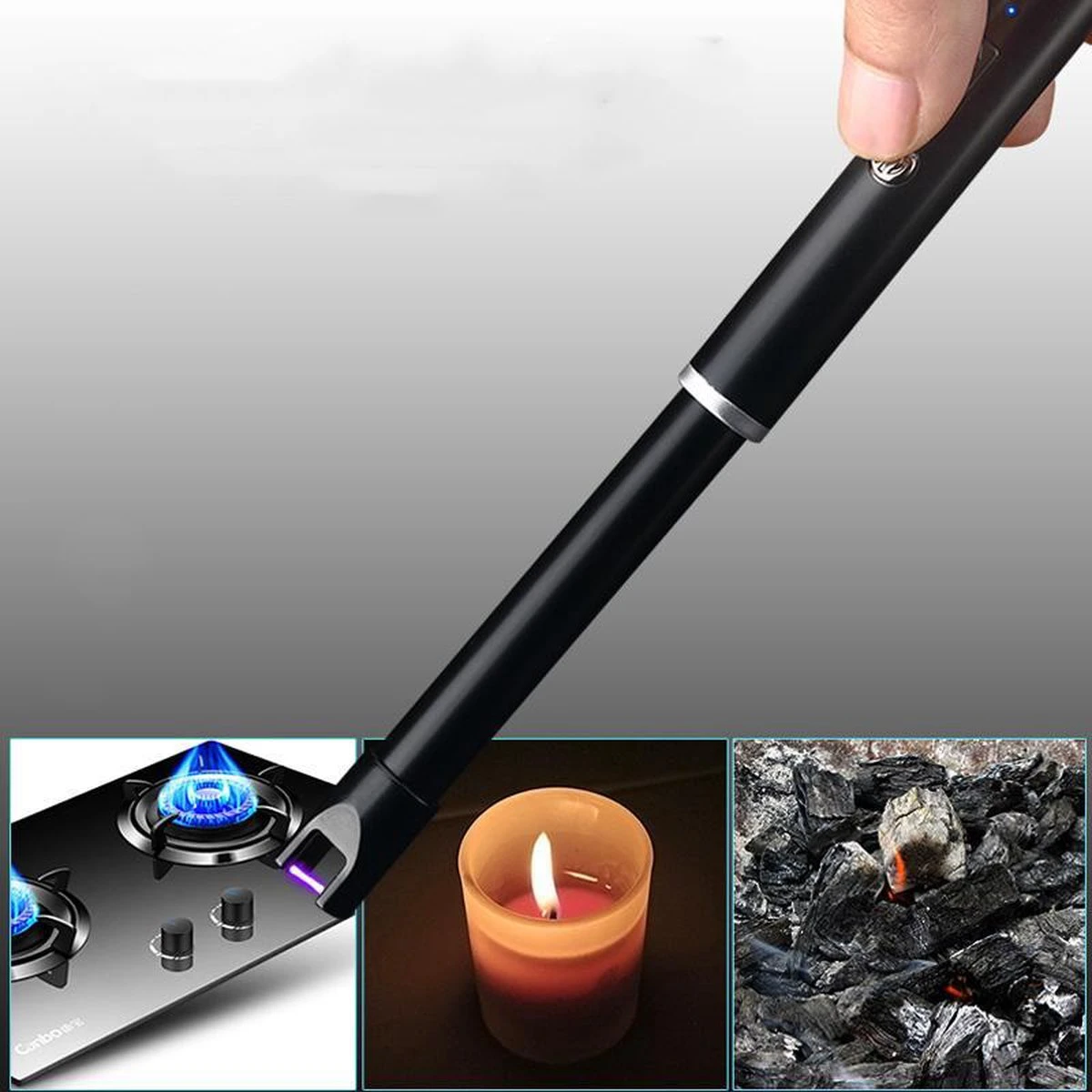 Oplaadbare Lange Dunne Elektrische Aansteker - Duurzame Plasma Aansteker - Inclusief Cadeauverpakking - BBQ – Kaarsen - Zwart - Afbeelding 3