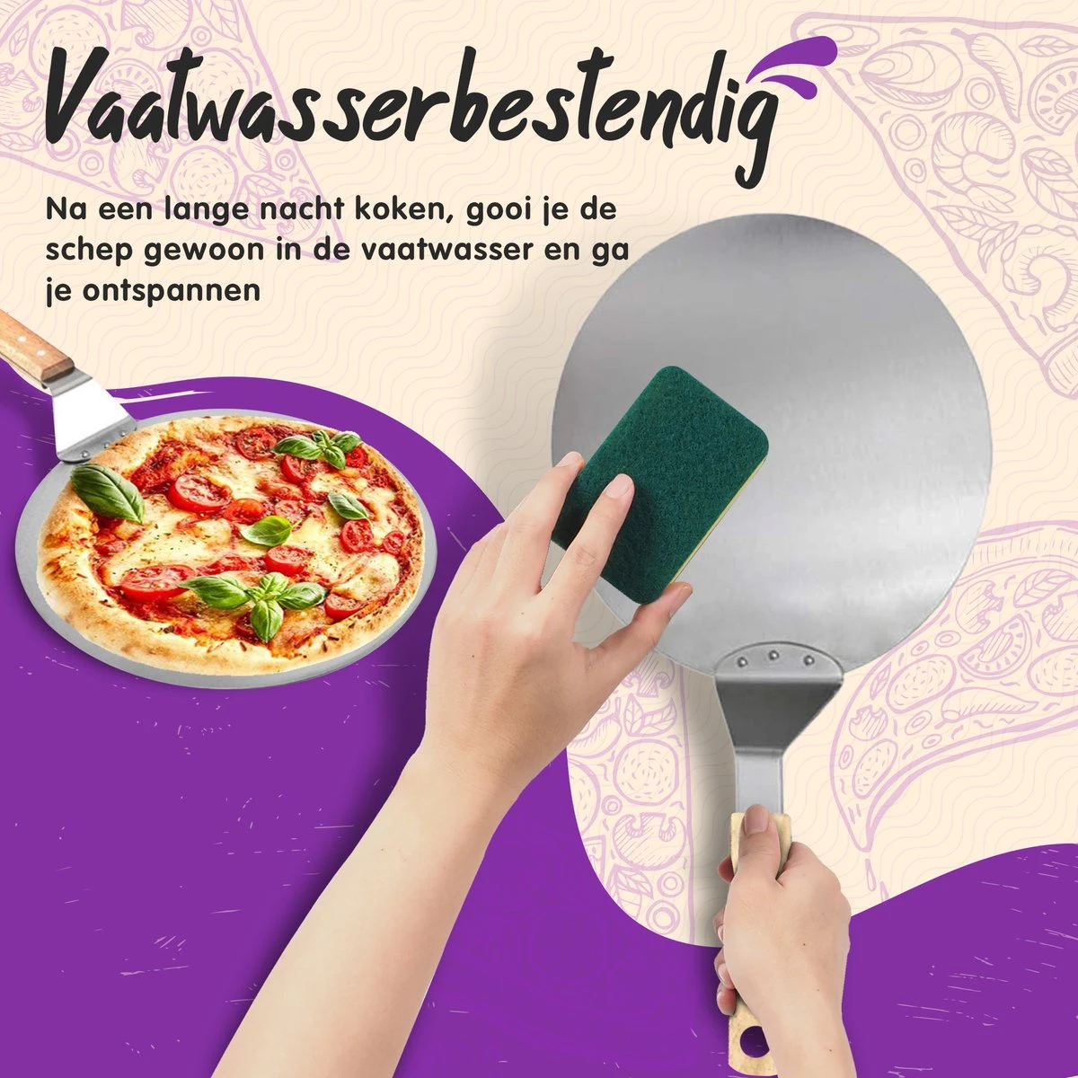 Nowad Pizzaschep RVS Rond Voor BBQ En Oven - 30,5 Cm - Pizzaspatel - Taartschep - Houten Handvat - Ophangbaar - Rond - Vaatwasbestendig - Keukenaccessoires - Afbeelding 11