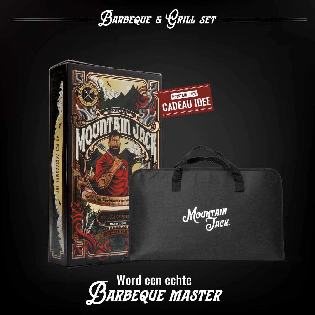 Mountain Jack® 40-Delige Luxe BBQ Grill Accessoires Set In Roestvrij Staal – Barbecue Gereedschap – Tangenset, Vlees Thermometer, Vleestang, Borstel, Spiezen, Vleesmes, Vleesvork - Afbeelding 4