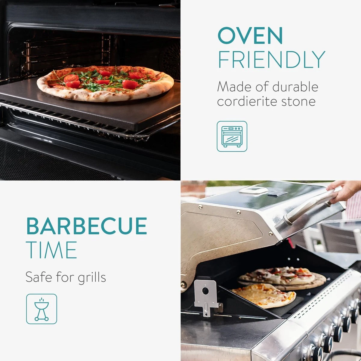 Navaris Pizzasteen XL Voor Oven En Barbecue - Rechthoekige Pizzaplaat 38 X 30 Cm - Inclusief Receptenboek - Keramisch Geglazuurd - Zwart - Afbeelding 3