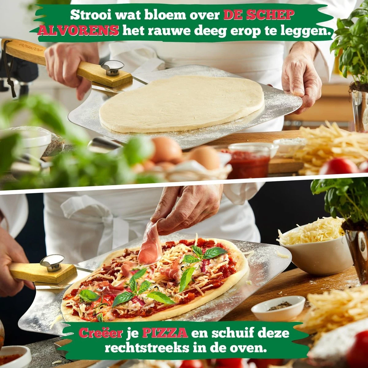 Ecowize Pizzaschep Voor BBQ En Oven - Aluminium Pizzaspatel Vierkant 30cm Met Inklapbaar Handvat - Met Extra Professionele Pizzasnijder - Afbeelding 6