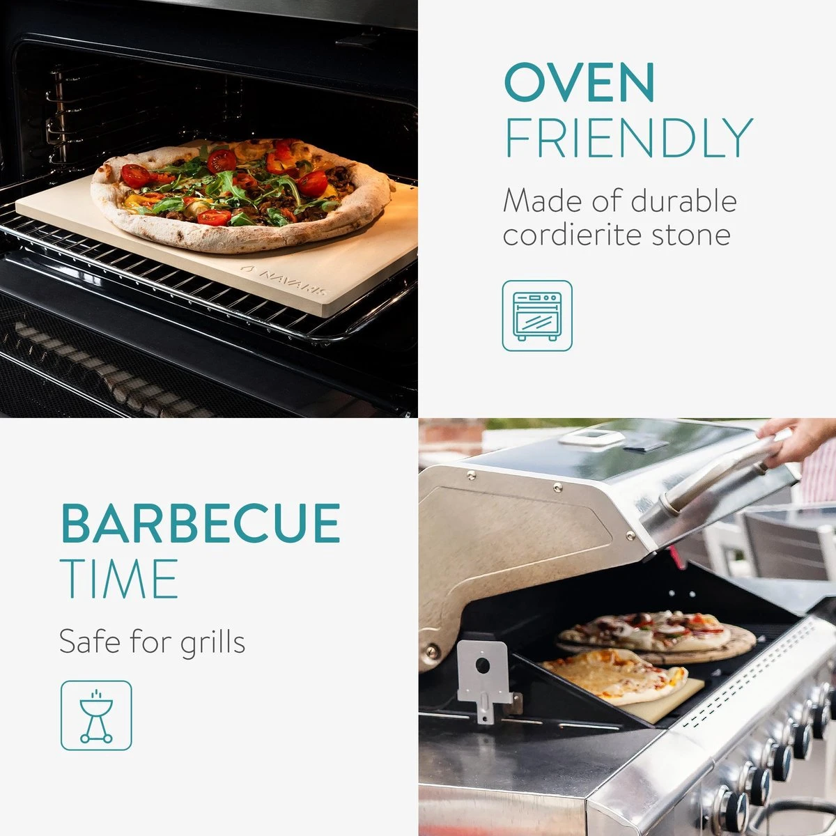 Navaris Pizzasteen XL Voor Oven En Barbecue - Rechthoekige Pizzaplaat 38 X 30 Cm - Inclusief Pizzaschep Met Extra Lang Handvat En Receptenboek - Afbeelding 5