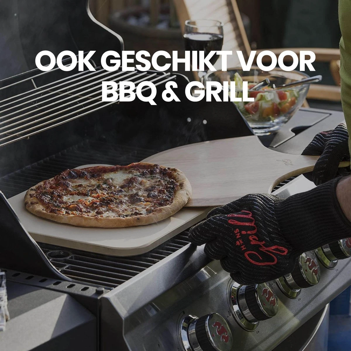 Buxibo 2in1 Pizzasteen - Voor BBQ & Oven - Inclusief Serveer Plank - Pizzabord/Pizzaplank - 30.5 X 38.1 X 1.4 Cm - Afbeelding 4