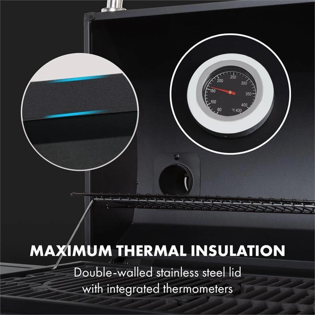 Klarstein Kingsville Double Barbecue - Houtskool- En Gasbarbecue - Smoker BBQ - Inclusief Deksels En Thermometer - Met 2 Roosters - Zwart - Afbeelding 7