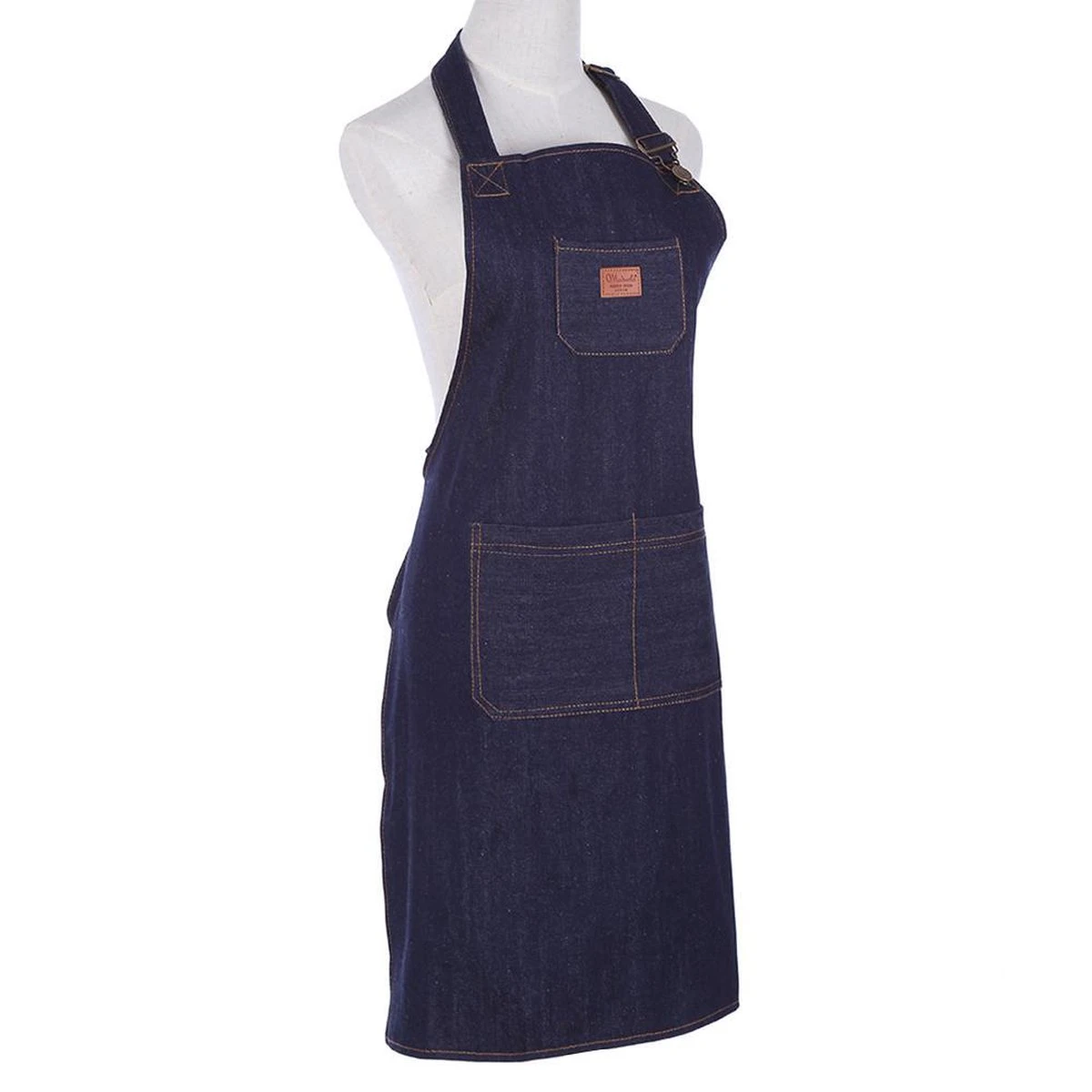 Merkloos Denim Schort - Dames - Heren - Spijkerstof - Keuken Schort - Koken - Koks Schort - Hobby - BBQ - Hip - CADEAU TIP! - Afbeelding 5