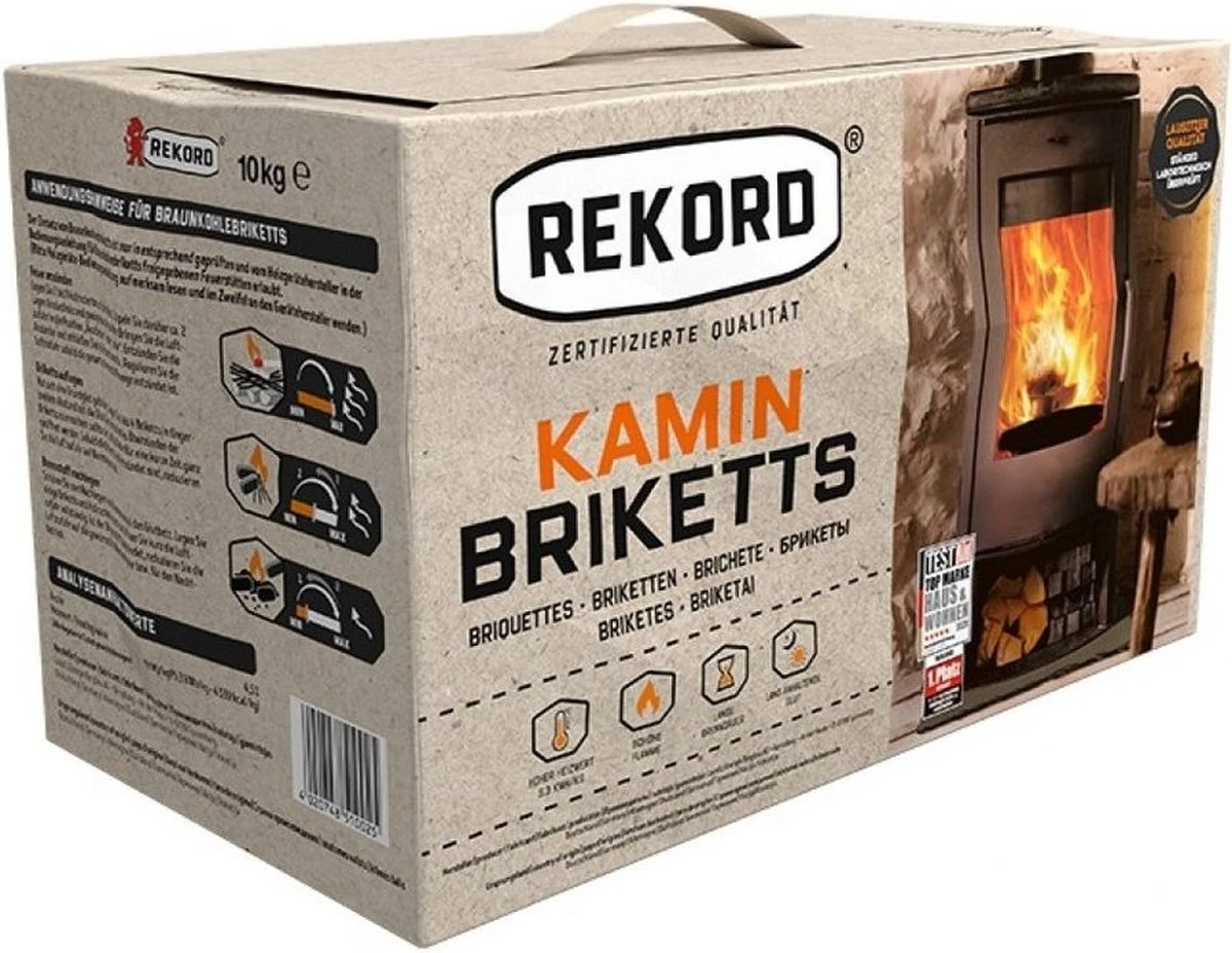 Merkloos Rekord Bruinkool Briketten 1x 18 Stuks - Briketten - Haardhout- Kachel- Lignite - 10 Kg.