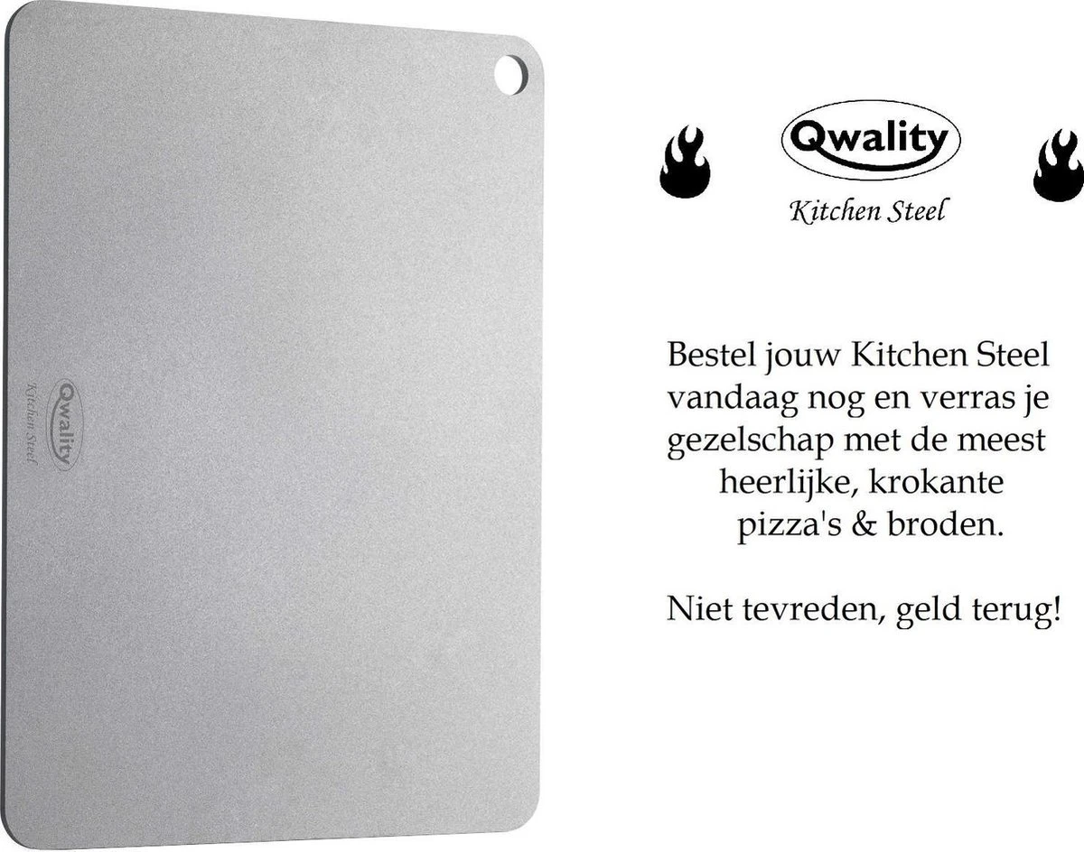Pizzasteen Van Staal – Pizza Steen - Pizza En Brood Bakken - 40 X 30 X 0,6 Cm - Cadeau Voor Man - Kitchen Steel By Qwality - Afbeelding 5