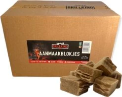 GrillKing Bruine Aanmaakblokjes Premium - Ca. 450 Stuks 2,5kg FSC® - Voordeeldoos - Geurvrij - Lange Brandduur - BBQ & Haard