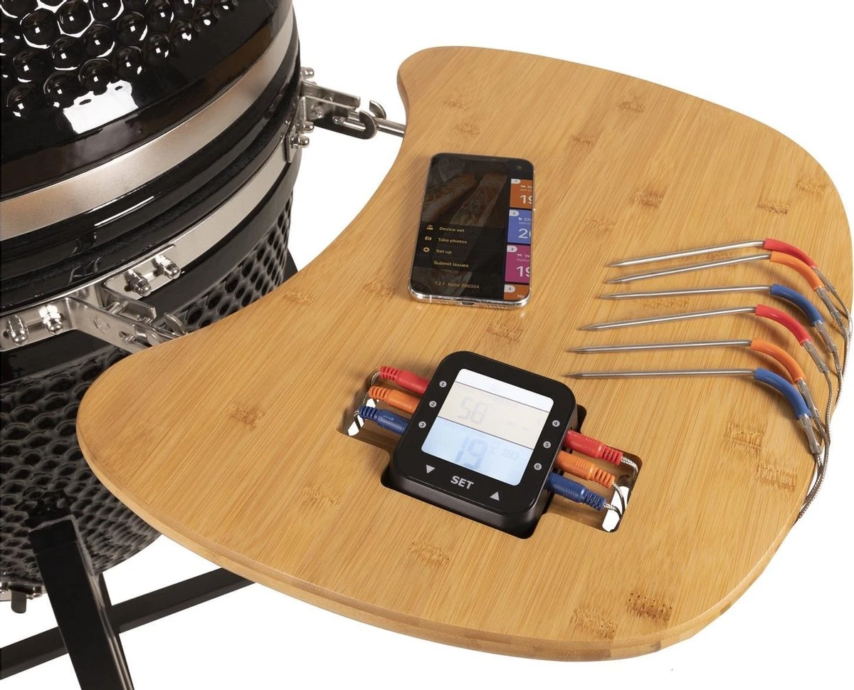 Patton - Kamado 21" - Premium Black - Keramische Barbecue - Incl. Bluetooth Kerntemperatuurmeter - LED Verlichting - Large - Compleet - Zwart - Afbeelding 8