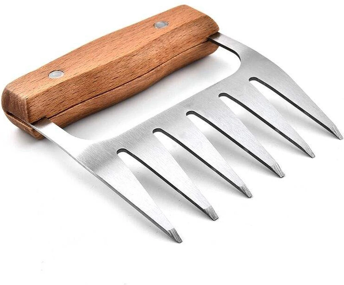 GrillX Luxe Vleesklauwen - Houten Handvat - RVS Meat Claws - Vleesshredder - Pulled Pork, Chicken - BBQ Accesoires - Afbeelding 3