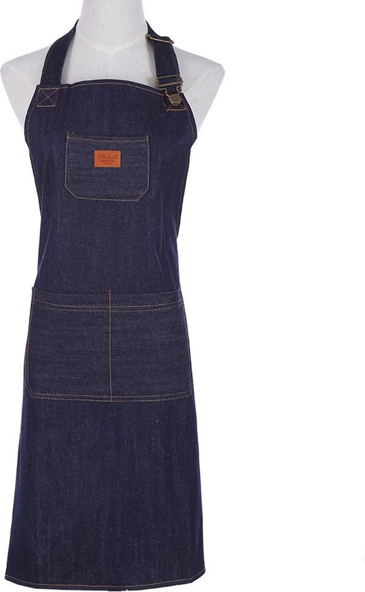 Merkloos Denim Schort - Dames - Heren - Spijkerstof - Keuken Schort - Koken - Koks Schort - Hobby - BBQ - Hip - CADEAU TIP!