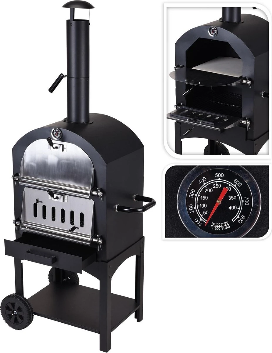 Merkloos MaxxGarden Pizza Oven - Smoker Barbecue Houtskool 45 X 65 X 158cm